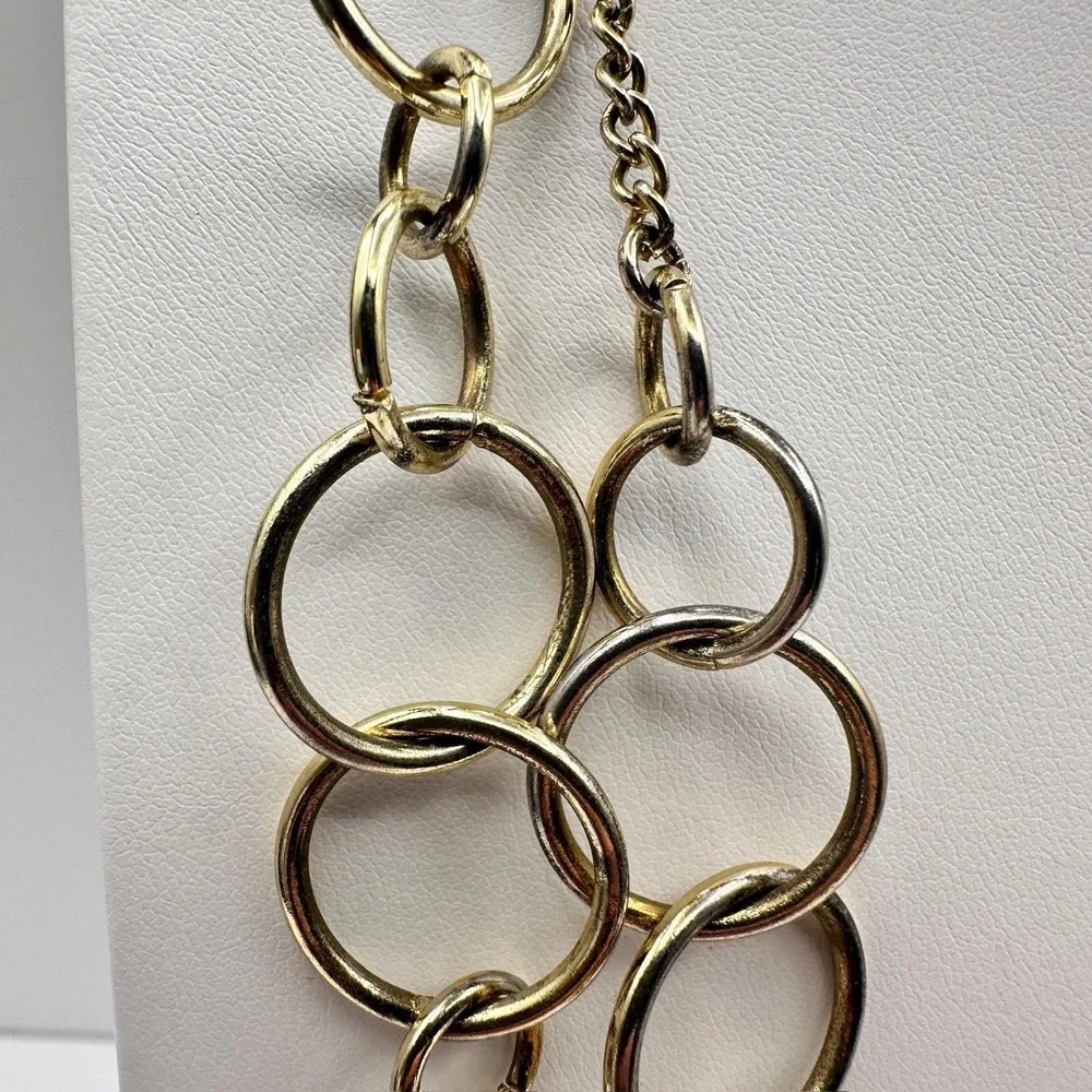 Vintage‎ 90s Jewelry Multi Layer Circle Link Statement Necklace Gold Tone Chain